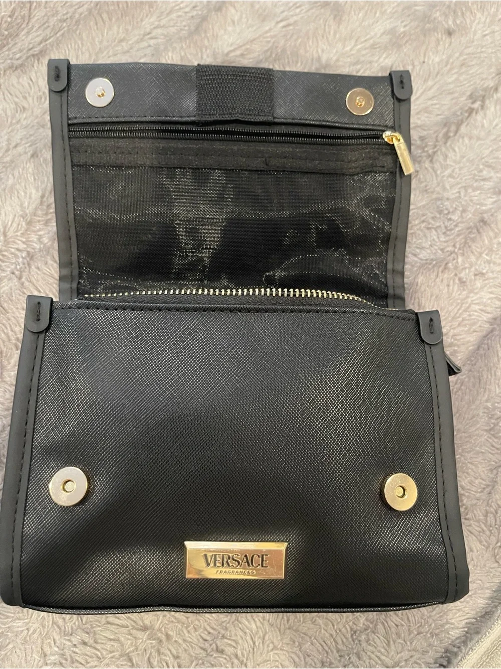 Versace Fragances Black and Gold Logo Strap Pouch